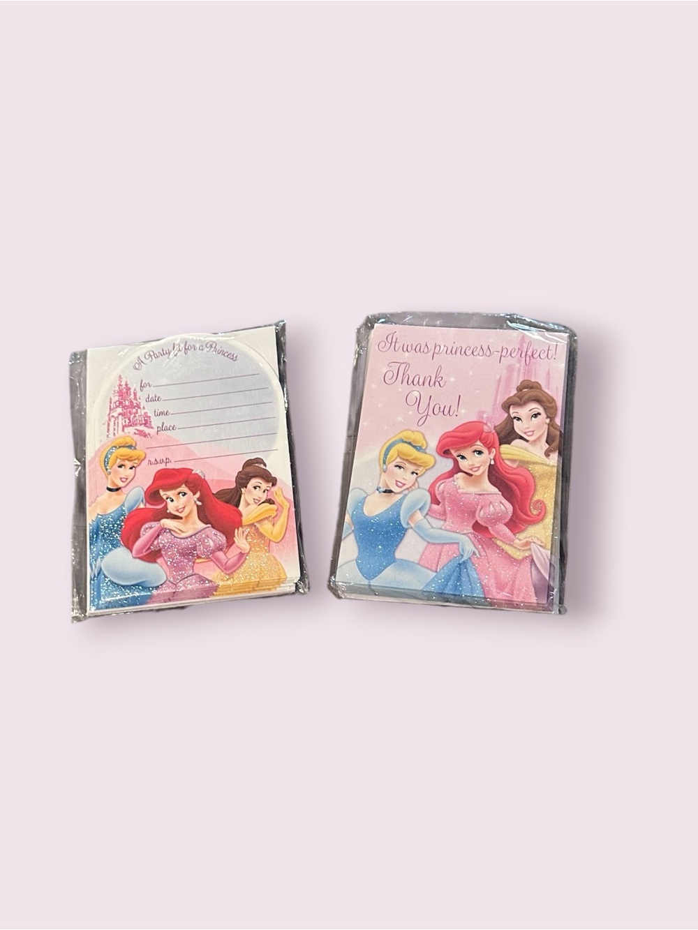Disney Princess Pink Party Invitations (10) And Thank You Notes (8) w/Envelopes